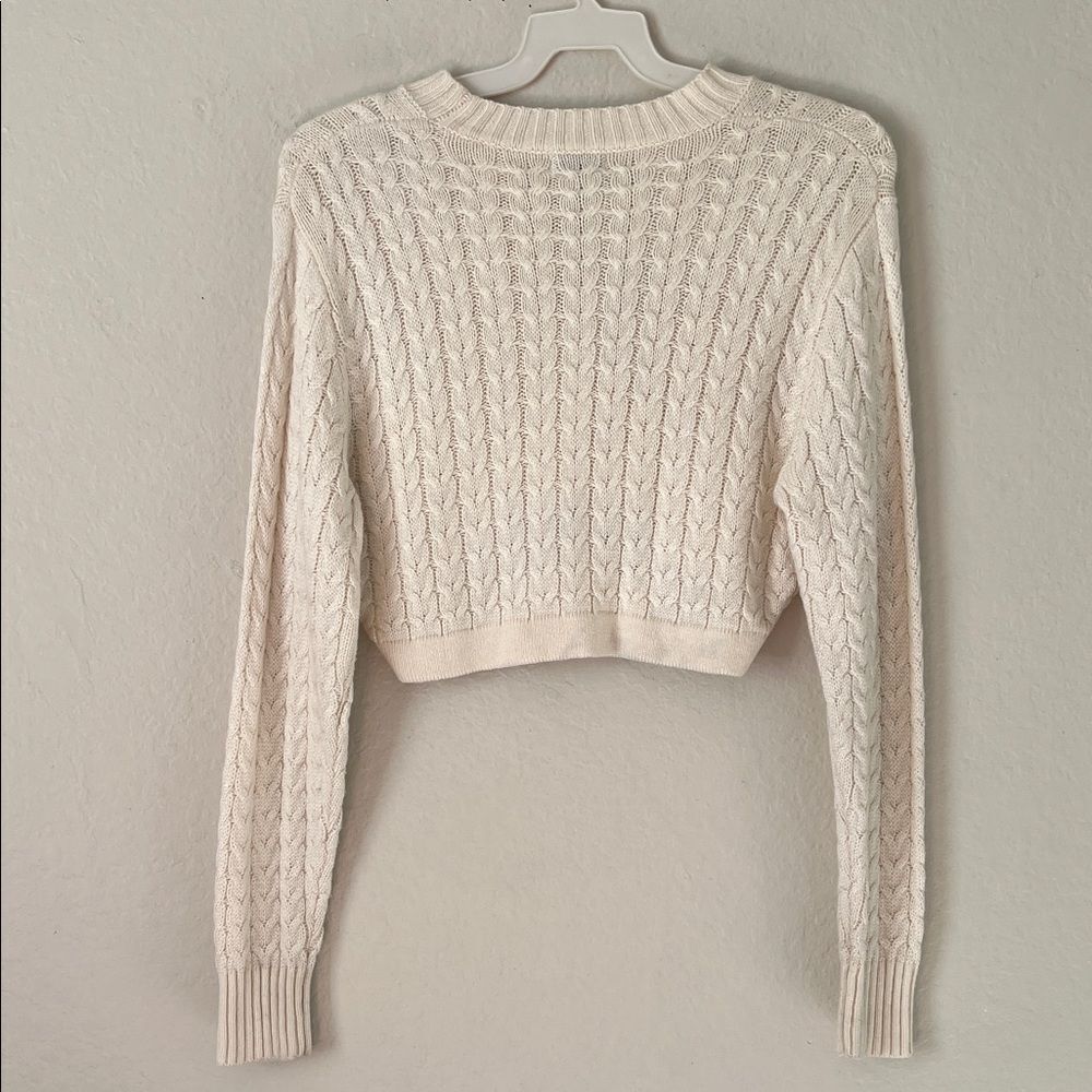 WeWoreWhat | Danielle Bernstein Cropped Mock Neck Cable Sweater in Ivory in XS - Picture 6 of 14
